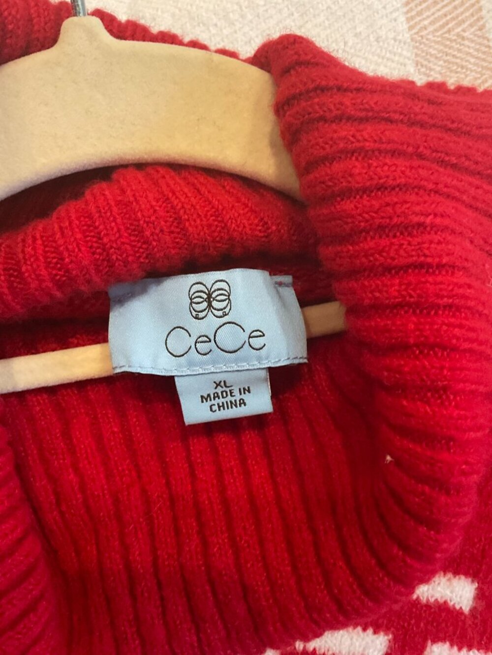 CeCe Fair Isle Turtleneck Sweater | Red & White | Size XL | NWT | Holiday - Picture 3 of 4